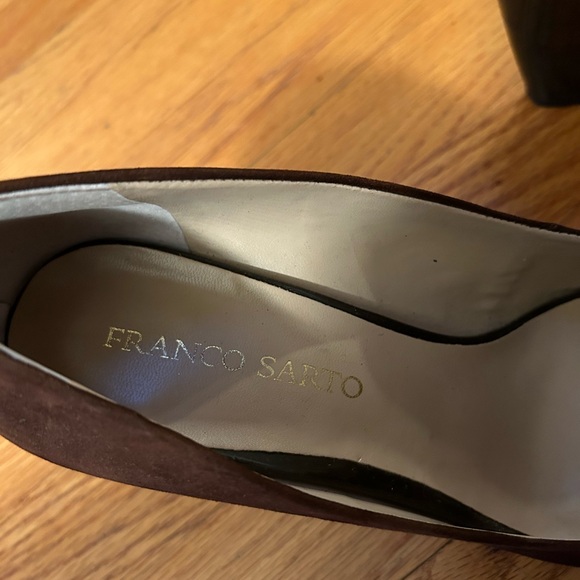 Franco Sarto Brown open toe suede pump with patient leather 3inch heels….Sz10 - Picture 5 of 6